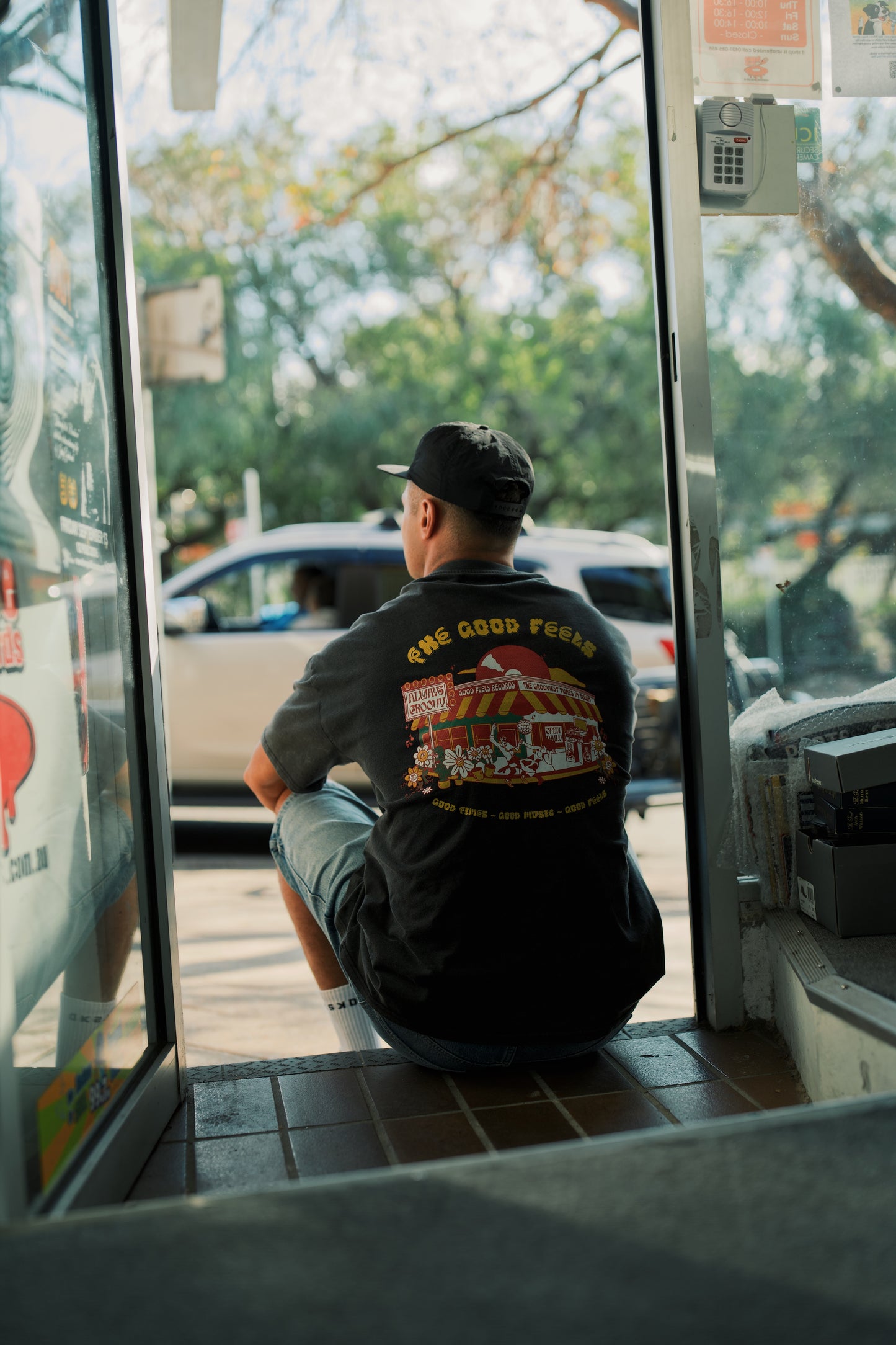 Records Tee In Stonewash